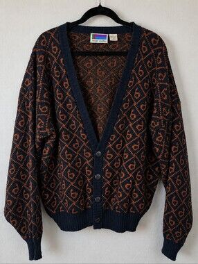 Vintage 90s Sweater Graphix Geometric Knit Cardigan Grandpa Grunge Men’s L